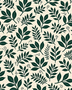 Dark Green Leafy Botanical Pattern Rug