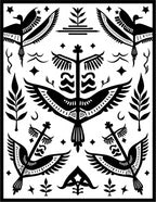 Bold Black Graphic Bird Tree Motif Rug