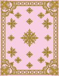 Golden Scrollwork Floral Pattern Pink Rug
