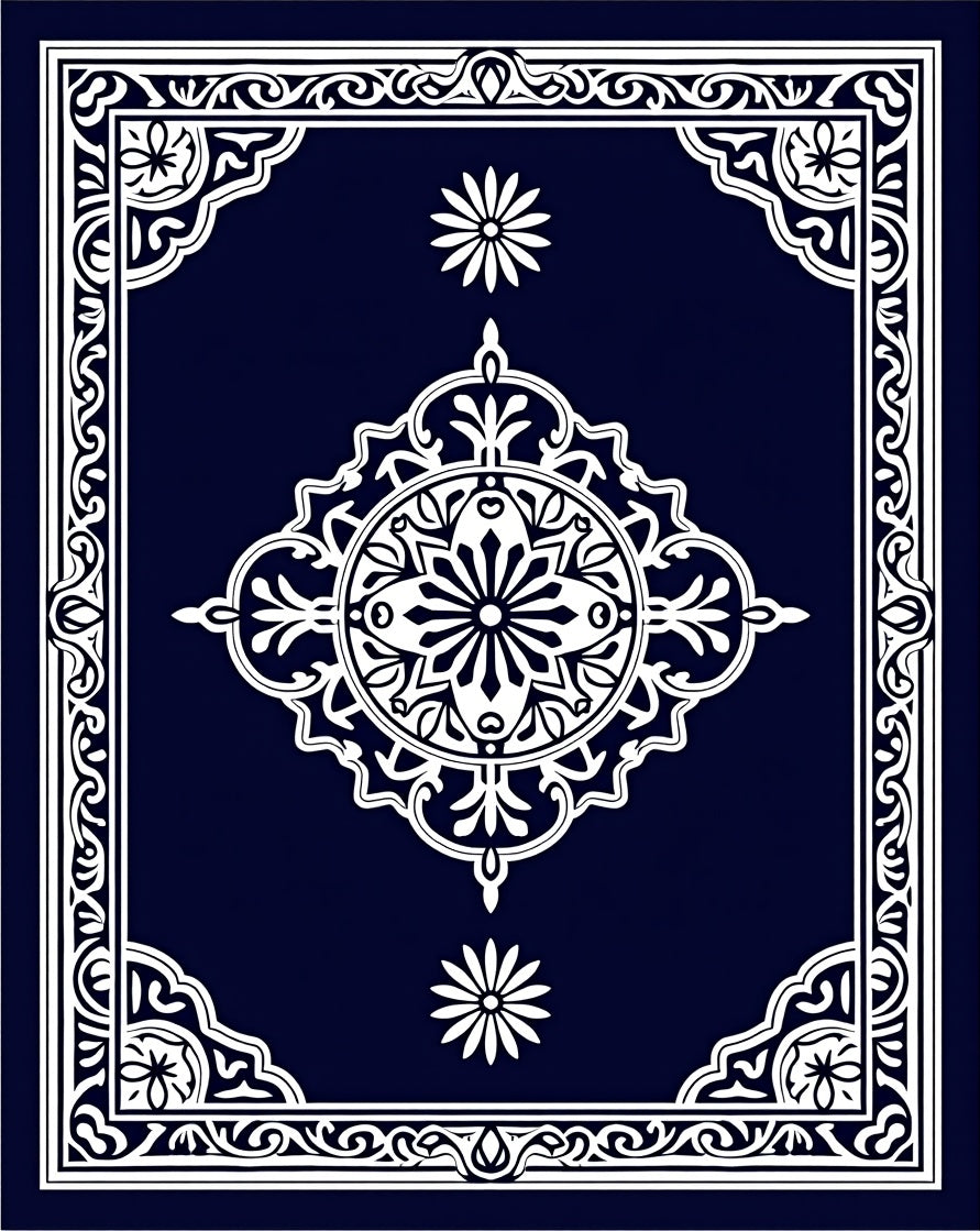 Ornate White Floral Geometric Design Rug