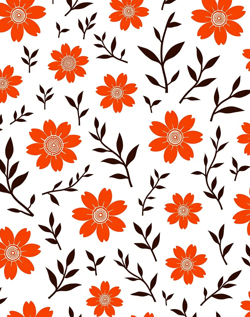 Orange Floral Branches Botanical Print Rug