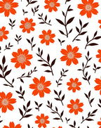 Orange Floral Branches Botanical Print Rug