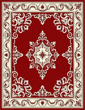 Elegant Red Cream Floral Medallion Rug