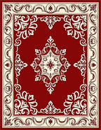 Elegant Red Cream Floral Medallion Rug
