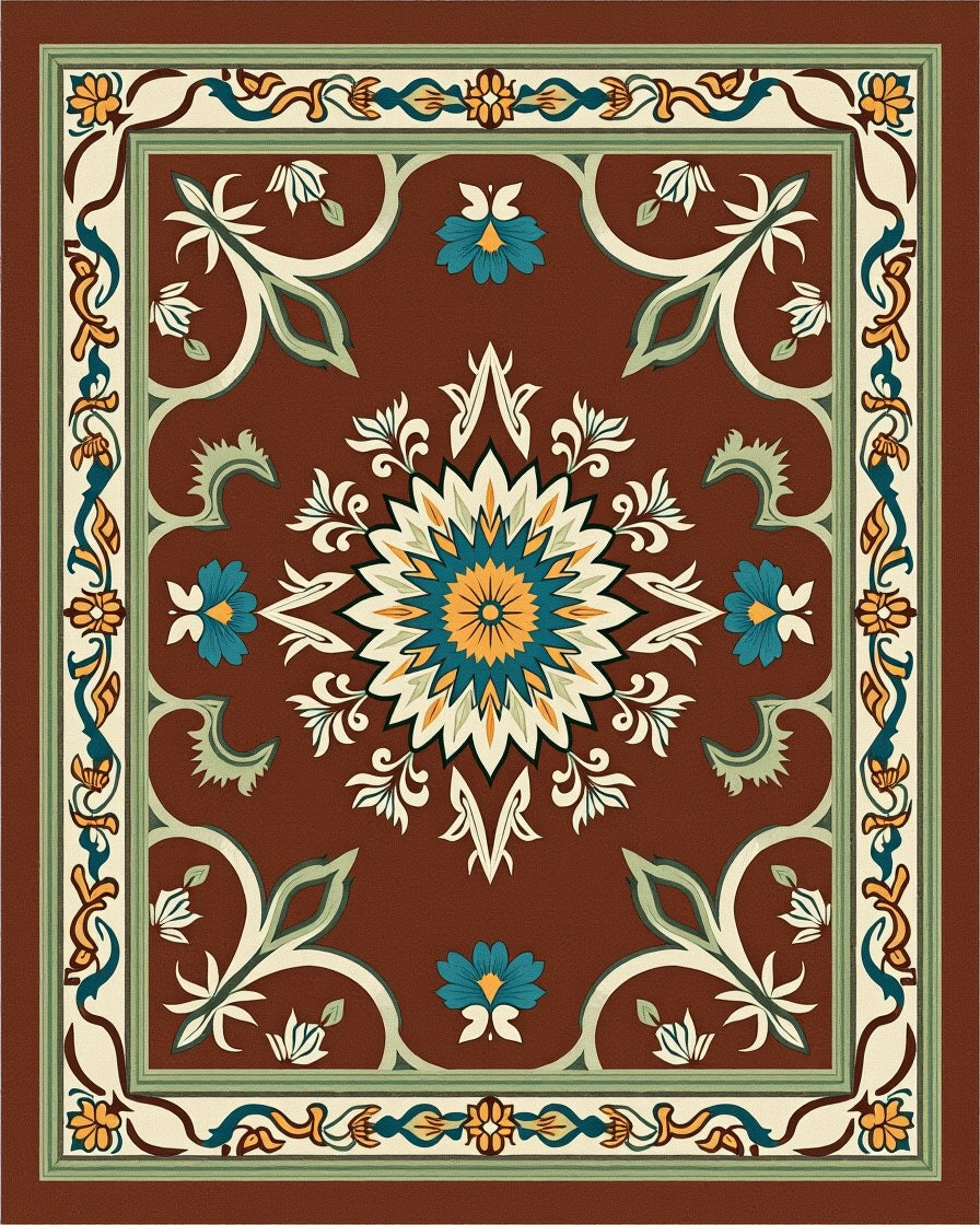 Ornate Floral Medallion Pattern Rug
