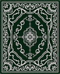 Intricate Floral Swirls on Dark Green Canvas Rug