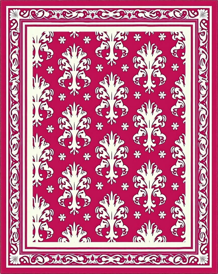 Ornate Floral Crimson Patterned Rug
