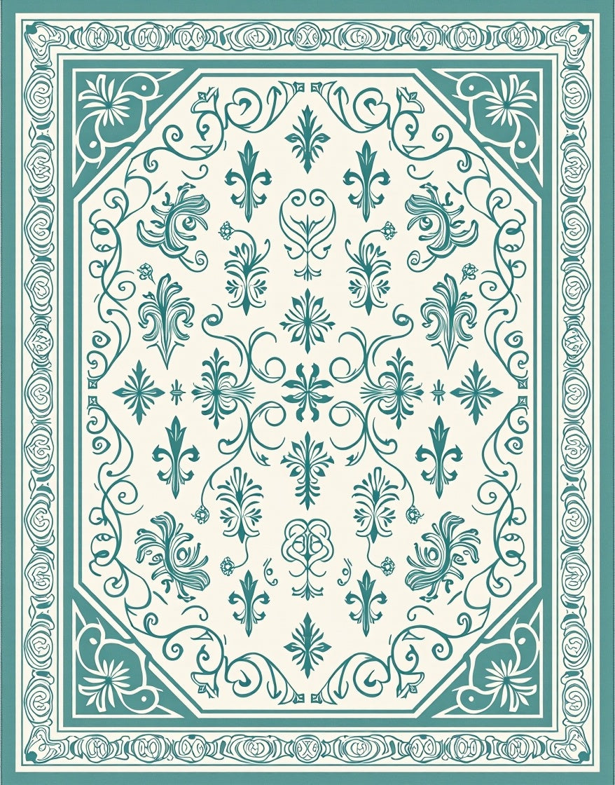 Classic Teal Floral Intricate Pattern Rug