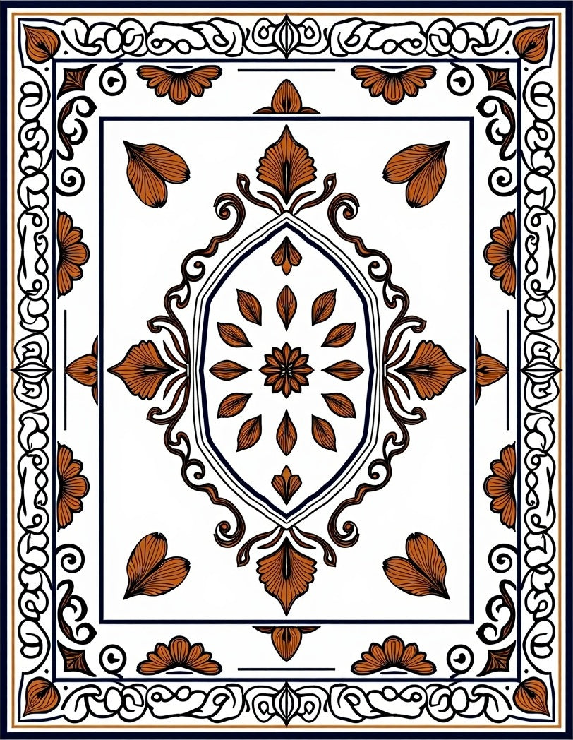 Terracotta Leaf Symmetry Design Rug