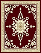 Elegant Floral Scrollwork Burgundy Rug