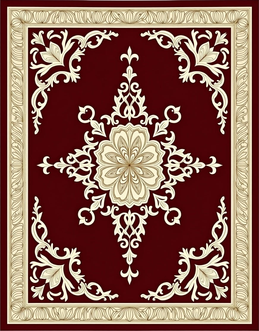 Elegant Floral Scrollwork Burgundy Rug