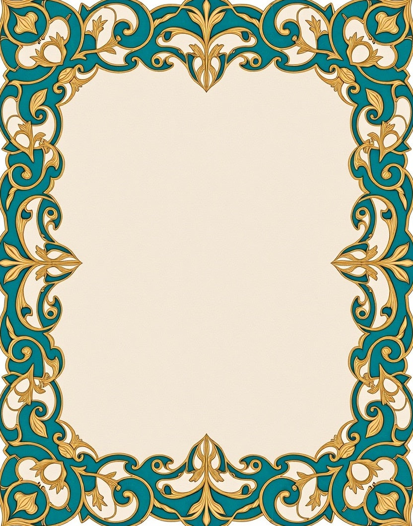 Teal Gold Floral Intricate Border Rug