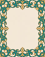 Teal Gold Floral Intricate Border Rug