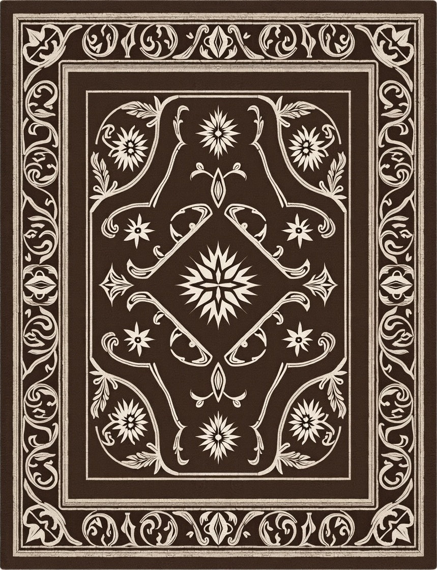 Ornate Floral Brown Cream Rug
