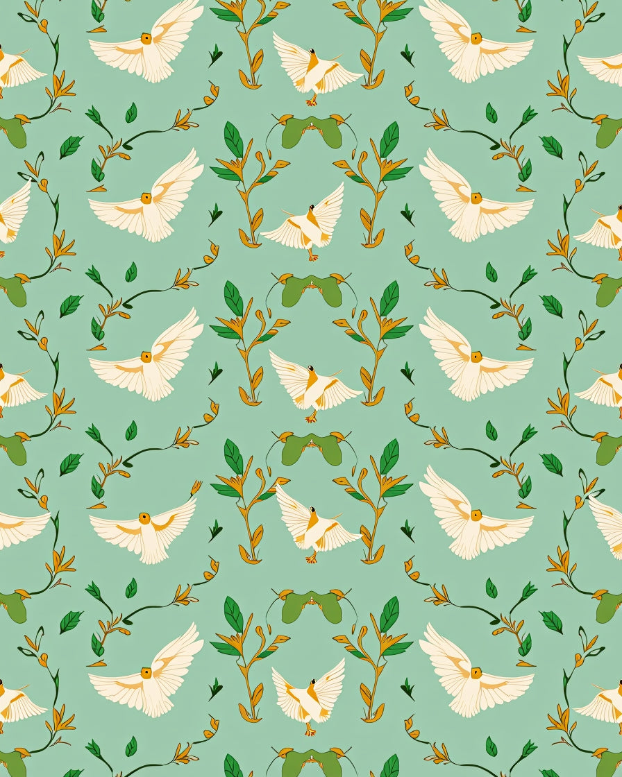 Whimsical Birds Floral Vines Pattern Rug
