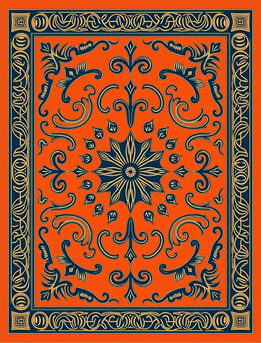 Bold Orange Blue Vintage Floral Rug