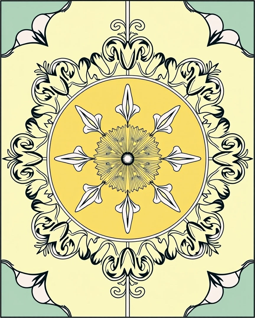 Yellow Sunburst Floral Medallion Rug