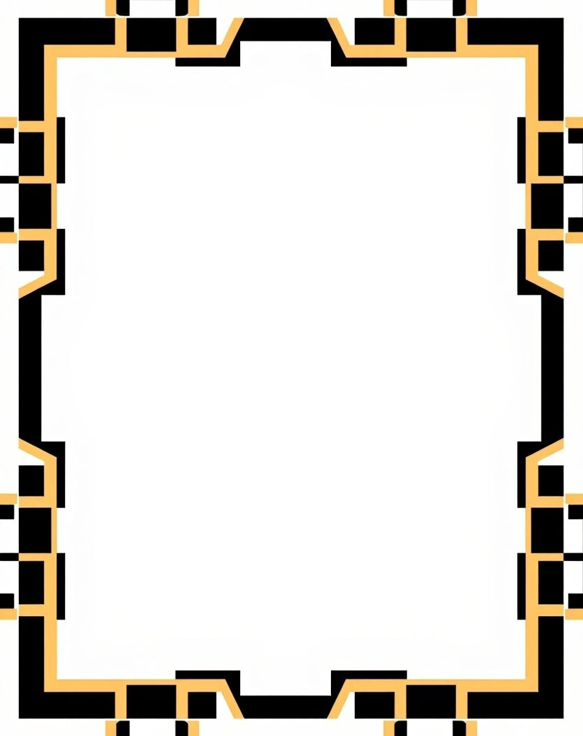 Modern Black Gold Geometric Frame Rug