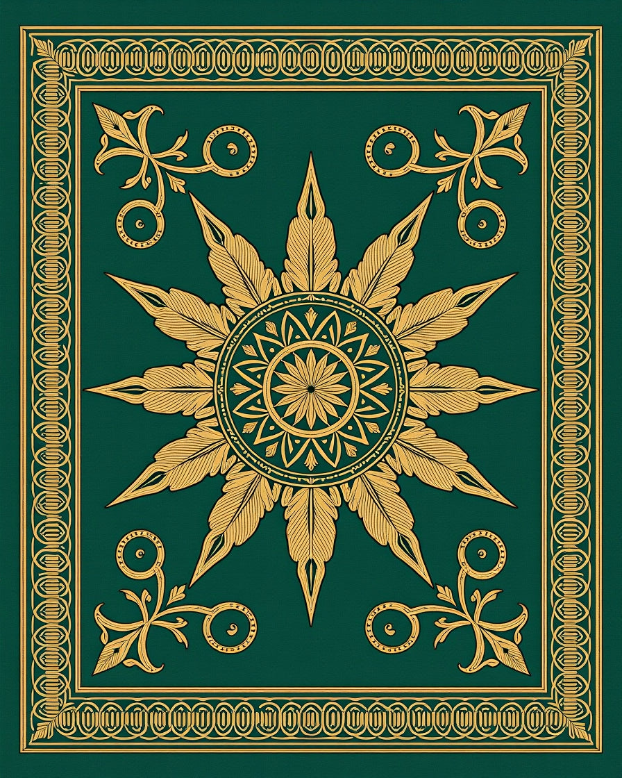 Elegant Gold Floral Sunburst Design Rug