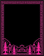 Vibrant Pink Village Mountain Border Rug