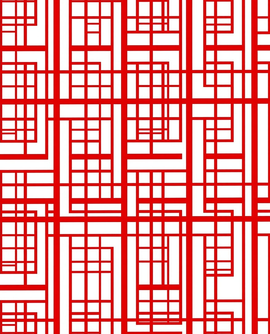 Bold Red Geometric Line Grid Rug