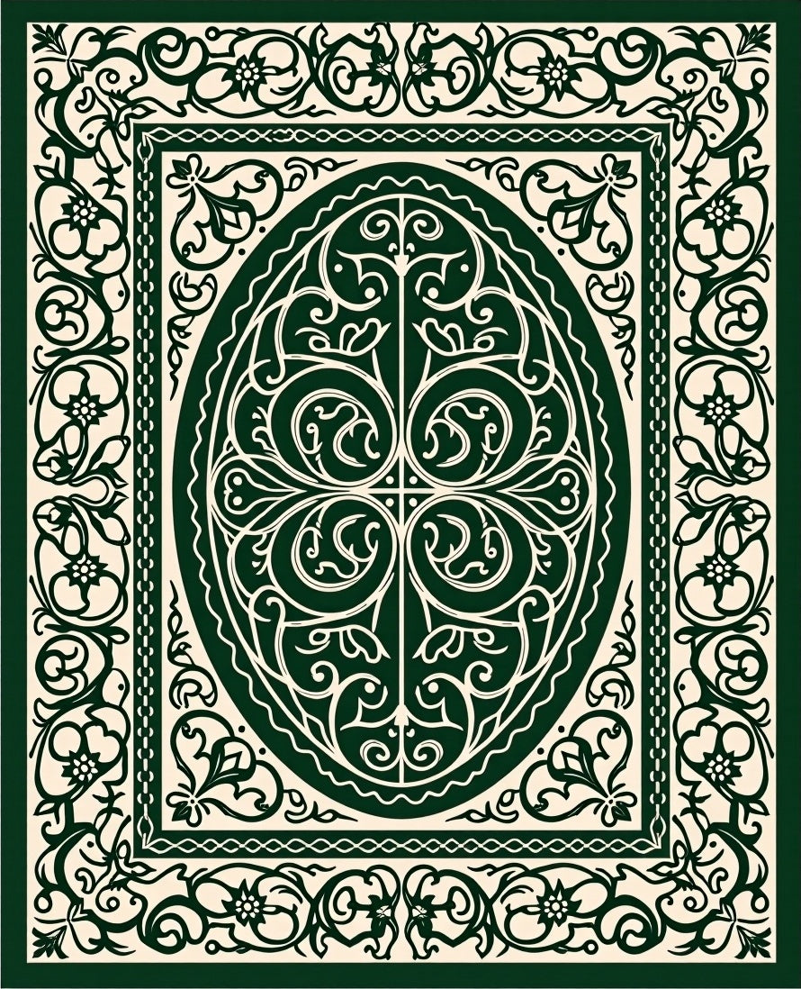 Ornate Floral Scrollwork Oval Pattern Rug