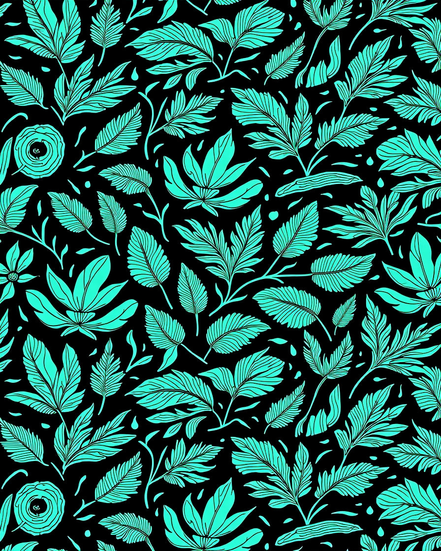 Aqua Leaf Patterned Abstract Design Rug