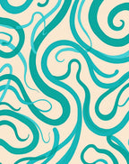 Flowing Teal Ribbon Abstract Pattern Rug