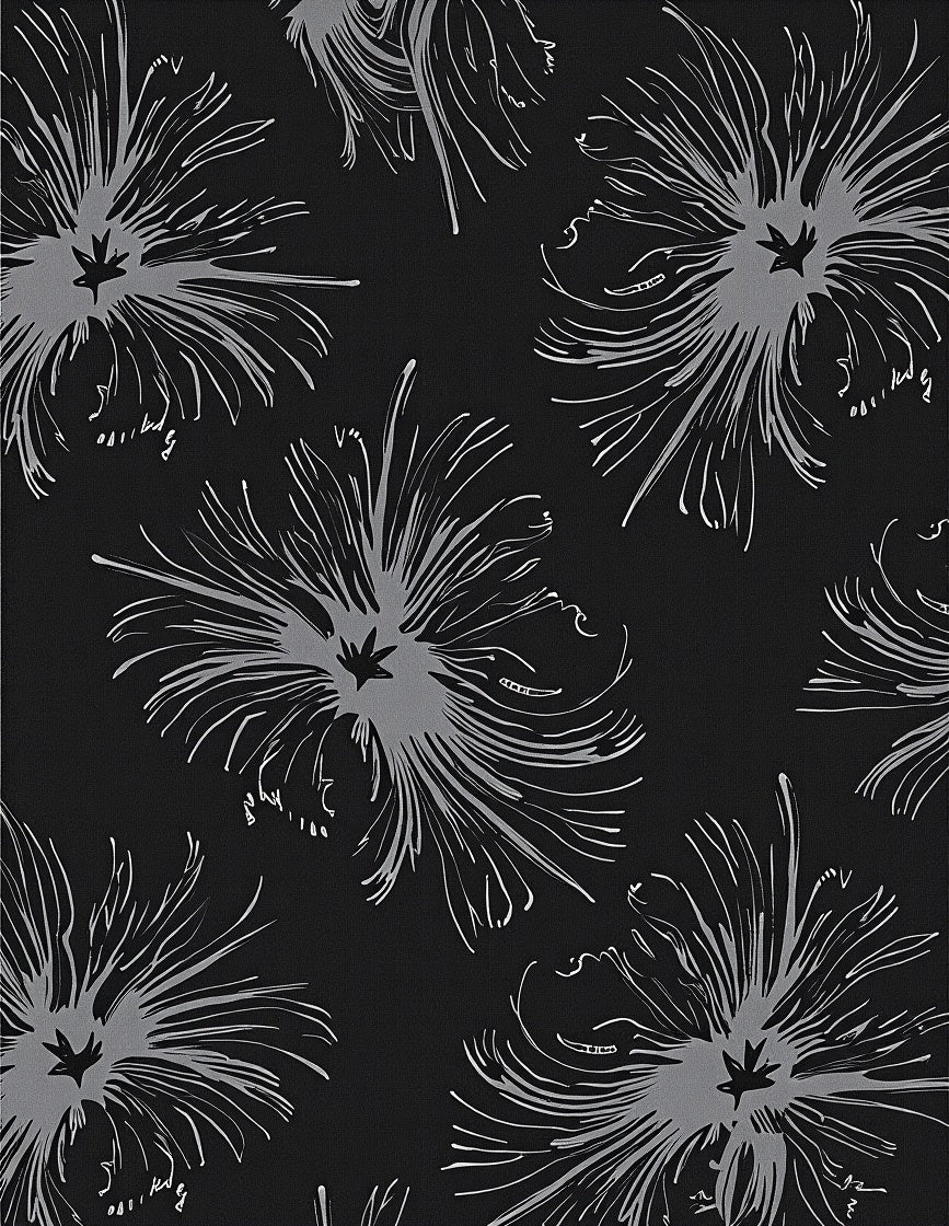 Abstract Gray Floral Black Pattern Rug