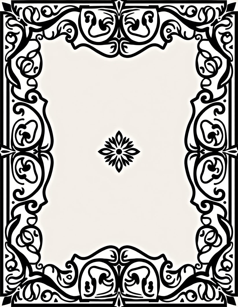 Ornate Black Scrollwork Decorative Cover Rug