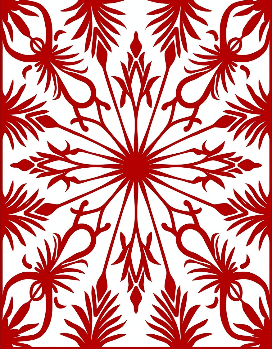 Bold Red Abstract Floral Tile Design Rug