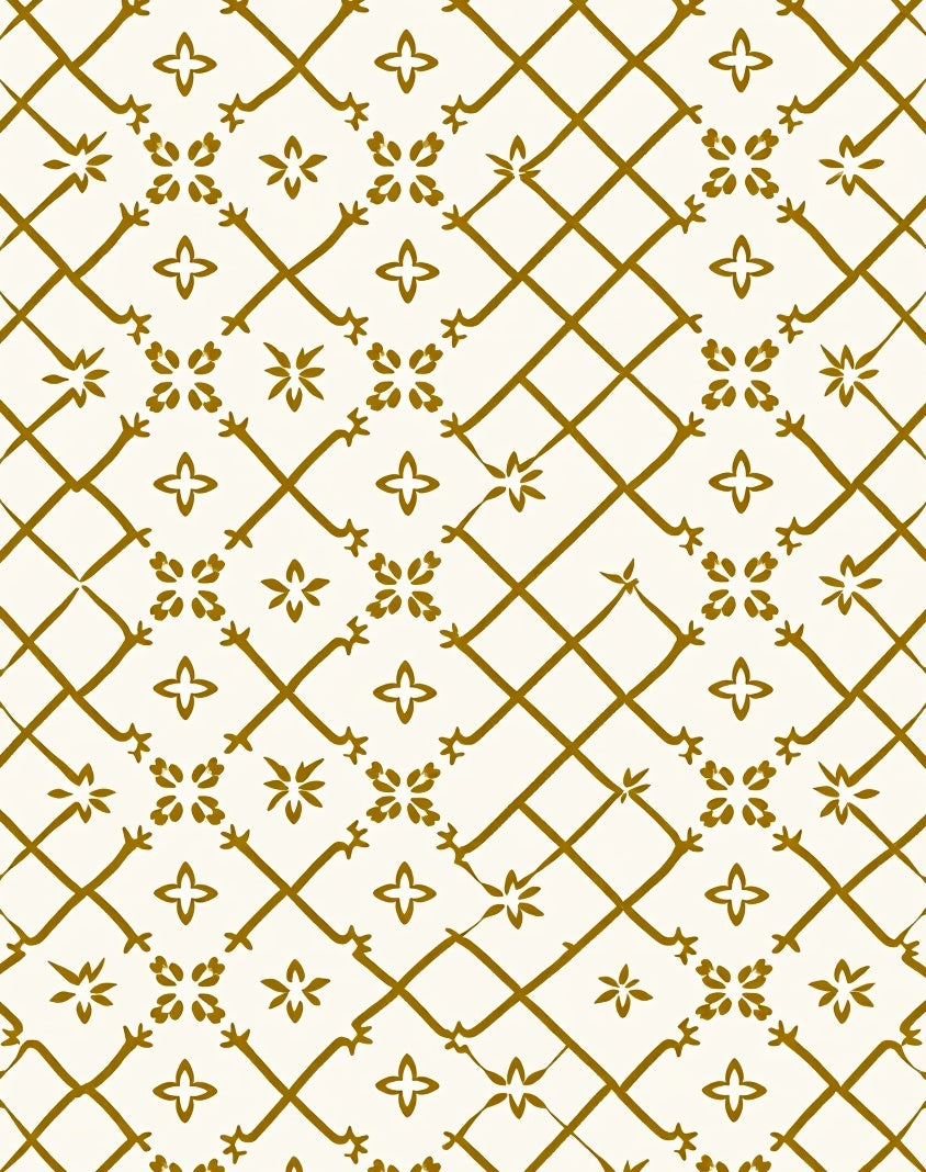 Golden Quatrefoil Lattice Pattern Rug