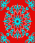 Vibrant Red Teal Snowflake Mandala Design Rug