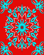 Vibrant Red Teal Snowflake Mandala Design Rug