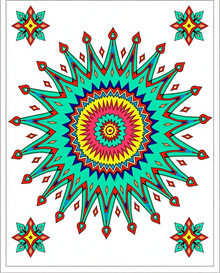 Radiant Sunburst Mandala Pattern Rug