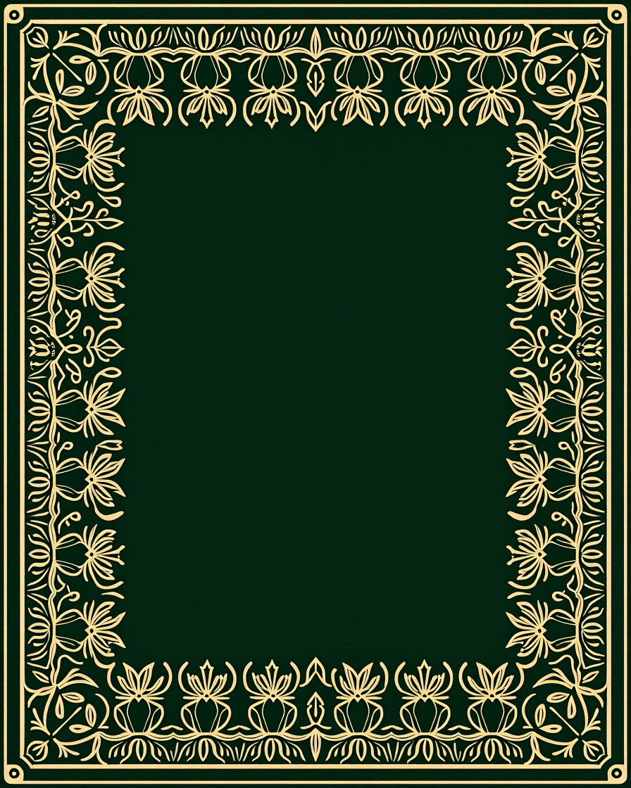 Elegant Cream Floral Border Green Rug