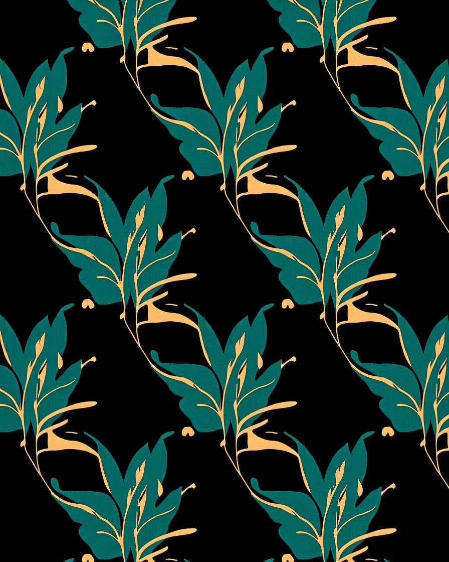 Emerald Green Foliage Abstract Pattern Rug