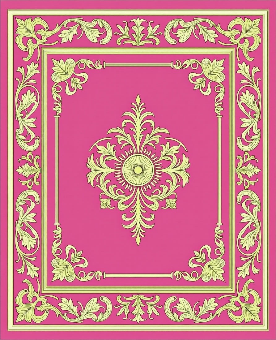 Ornate Floral Border Pink Rug