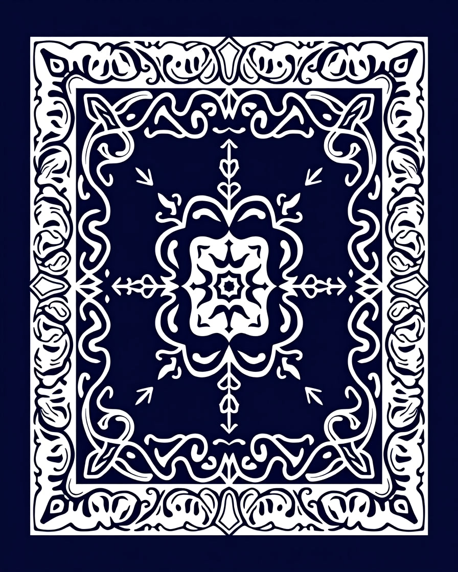 Abstract White Paisley Border Design Rug