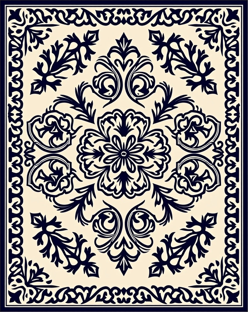Classic Damask Floral Inlay Rug