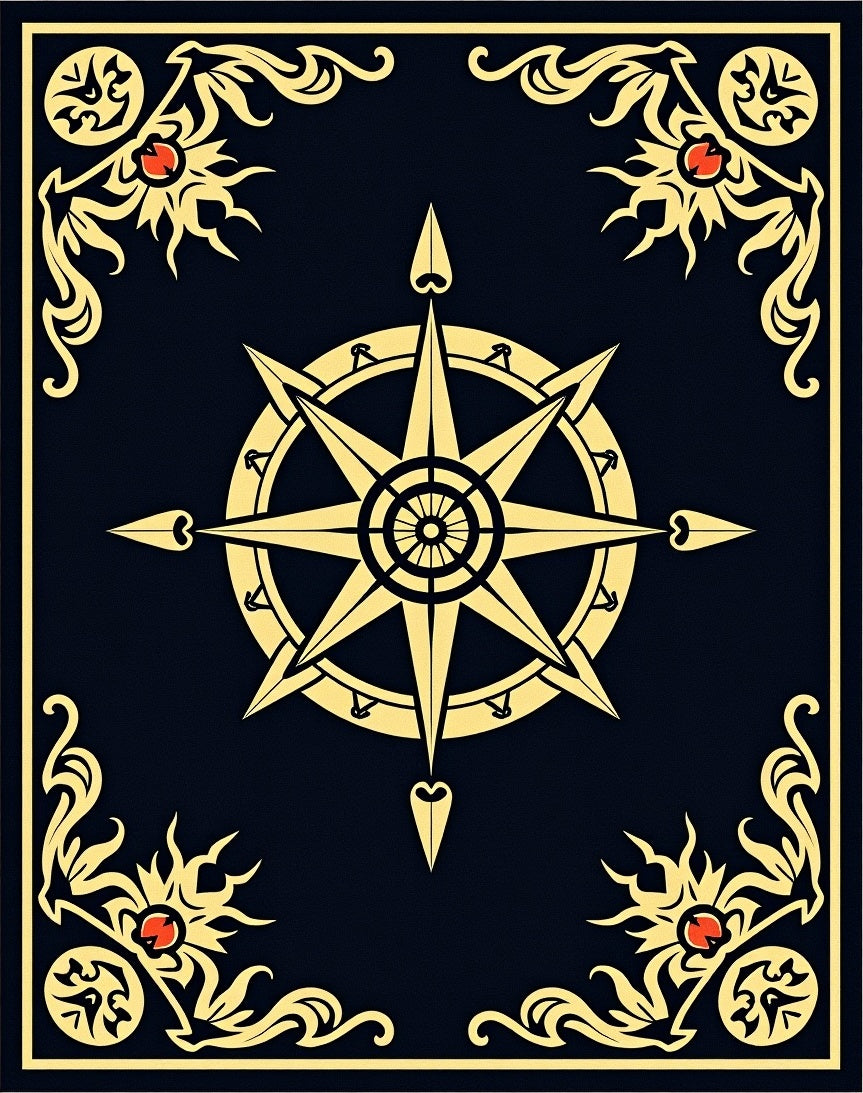 Golden Compass With Floral Accents Rug