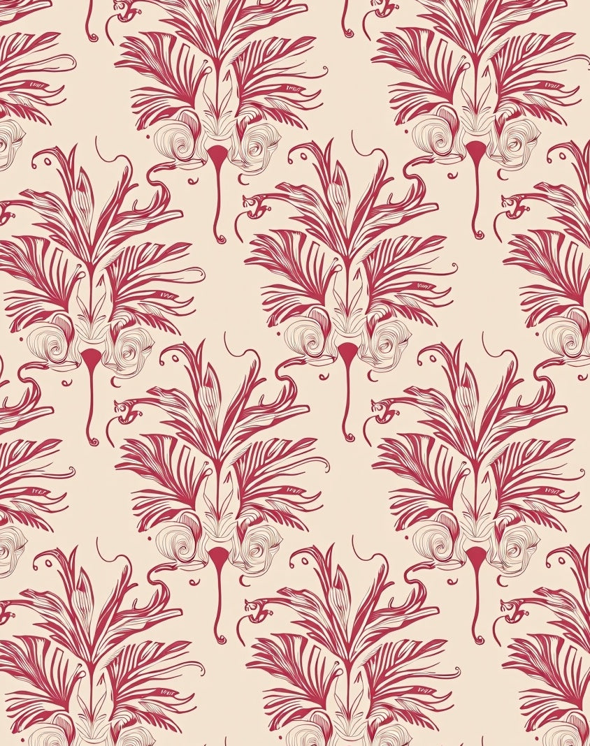Art Nouveau Red Floral Design Rug