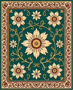 Vintage Floral Pattern Teal Rug