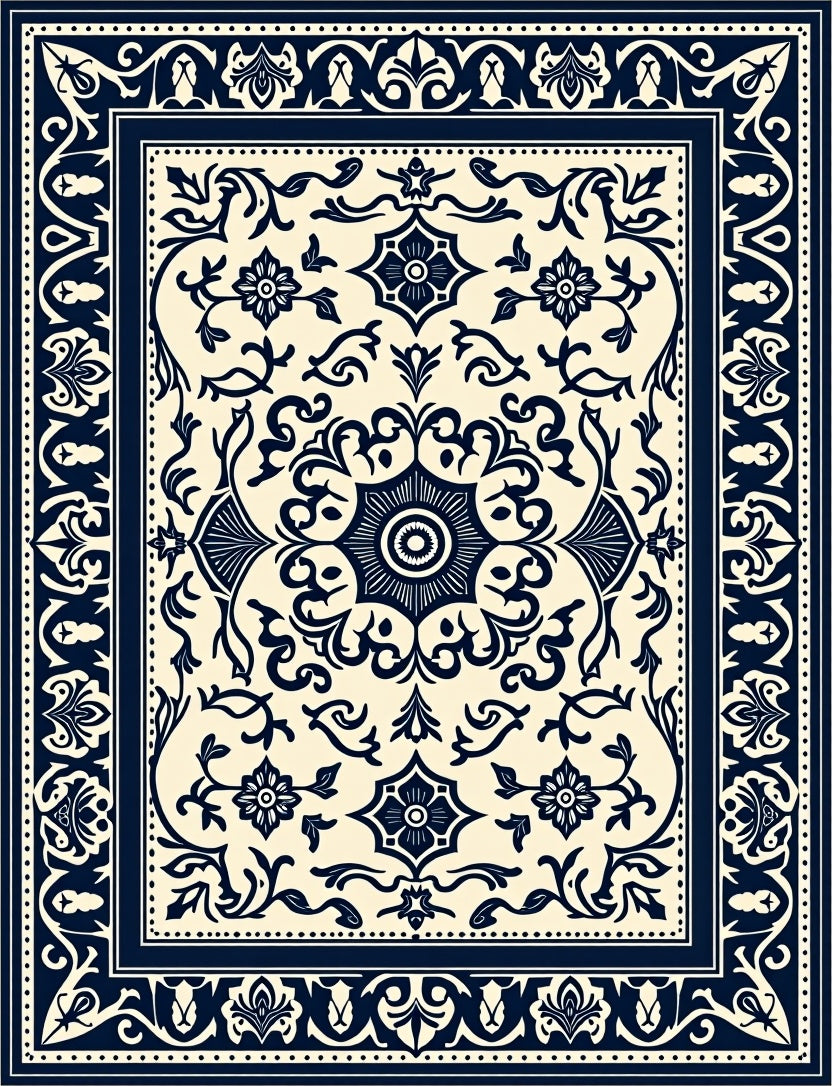 Ornate Floral Damask Pattern Rug