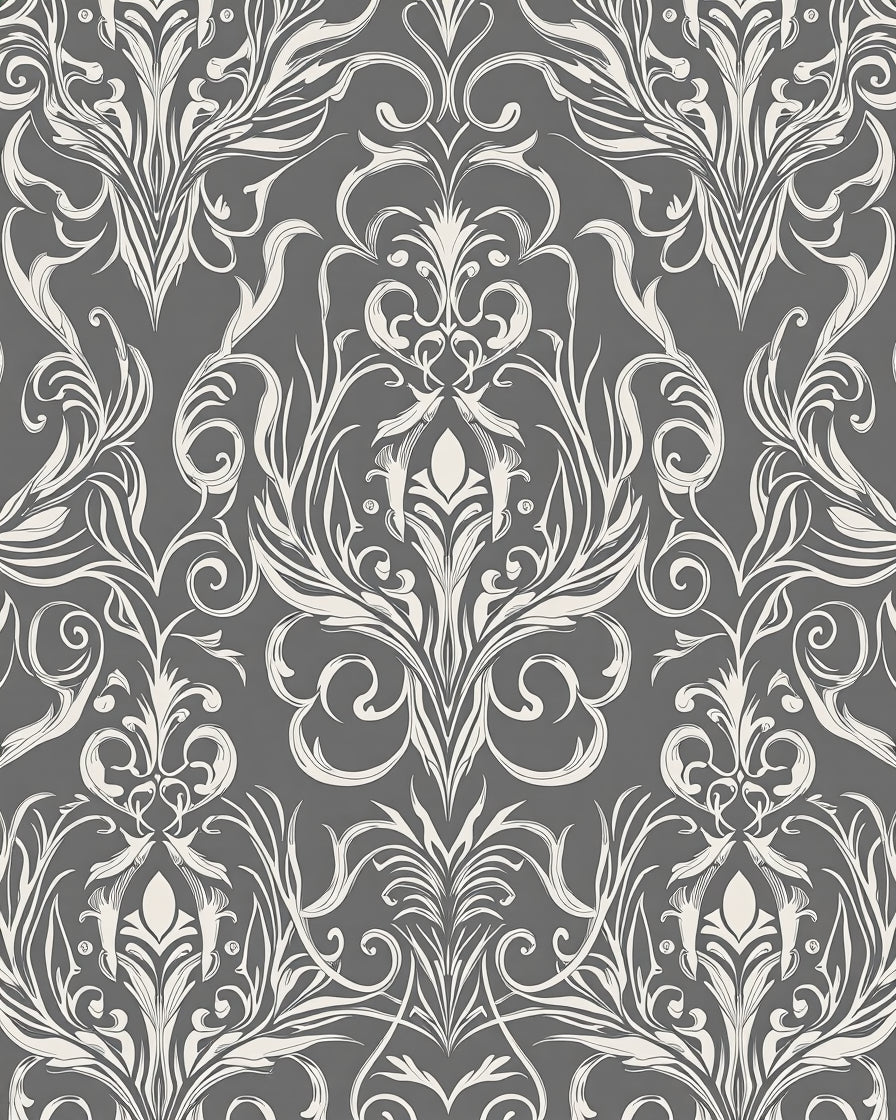 Elegant White Flourish Scroll Pattern Rug