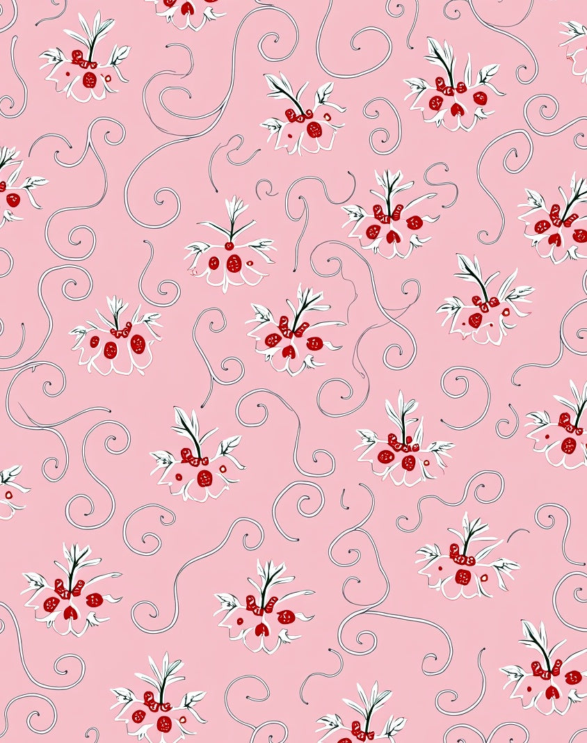 Pink Floral Swirl Line Art Rug