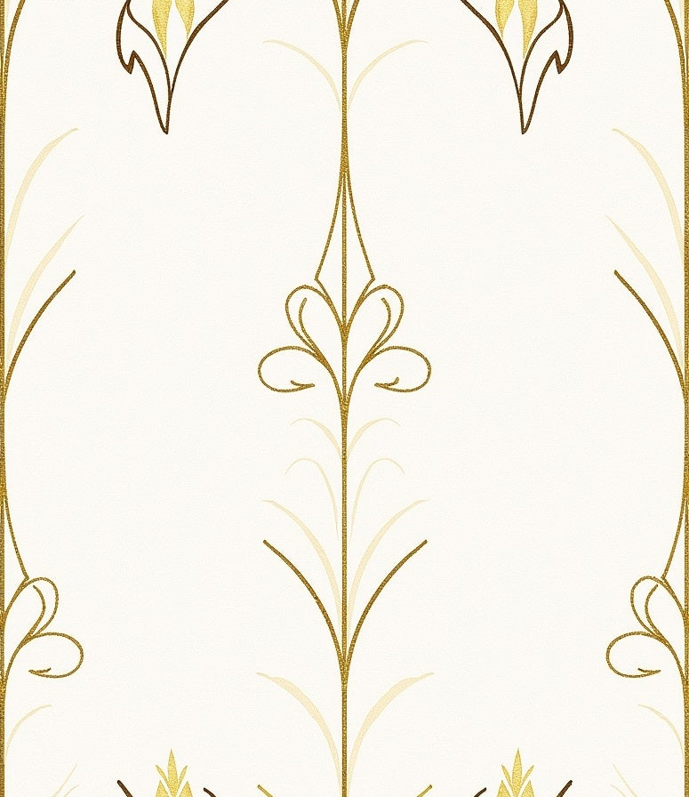 Elegant Gold Leaf Scroll Patterned Rug