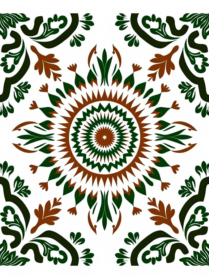 Radial Floral Pattern with Leaf Accents Rug
