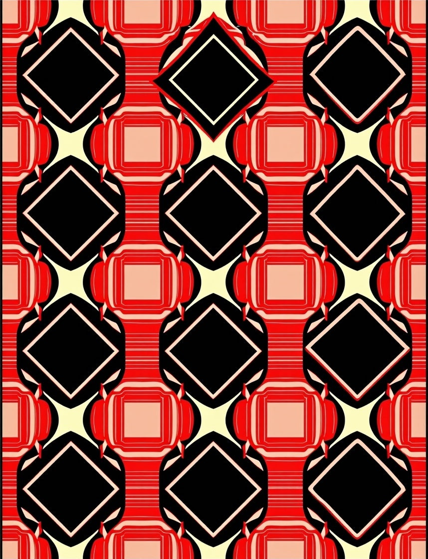Bold Red Black Abstract Geometric Rug