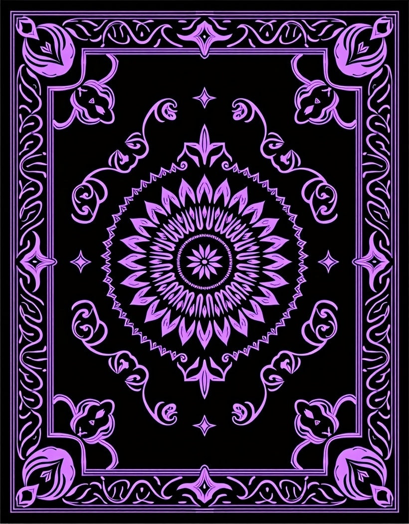 Purple Floral Medallion Bordered Rug